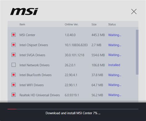 Driver & Software installation with MSI Driver Utility Installer (DUI).